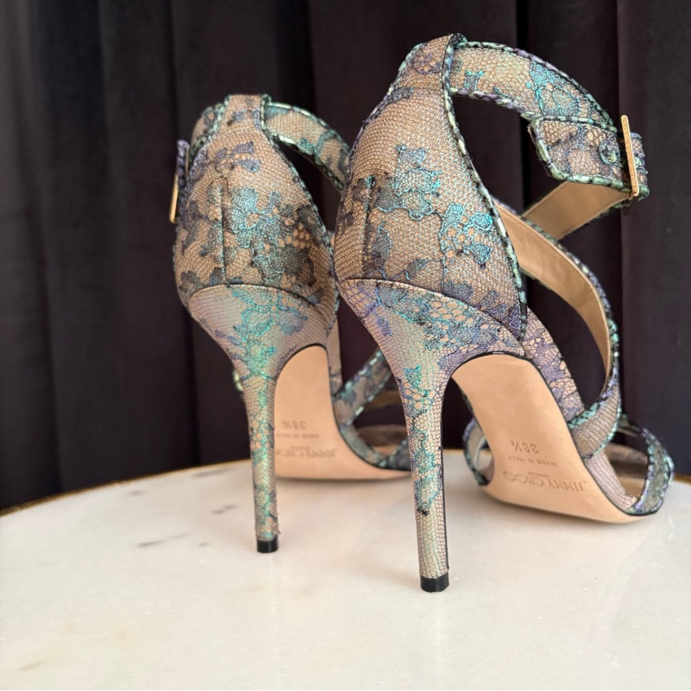 EUC Jimmy Choo Lottie Holographic Iridescent Lace Heels | 38.5 (8.5) - Picture 5 of 16